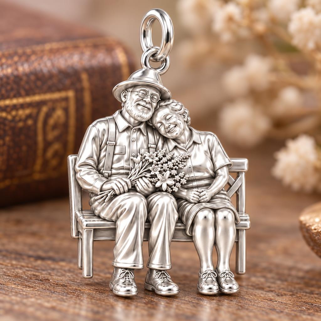 Lifetime Love Park Bench Charm Bracelet – Personalized Couple Gift – macro detail of the charm