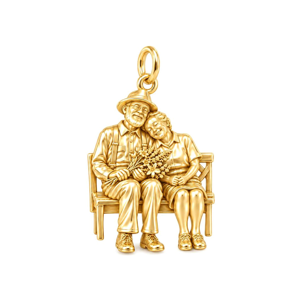 Lifetime Love Park Bench Charm Bracelet – Personalized Couple Gift – 18K gold charm, front view