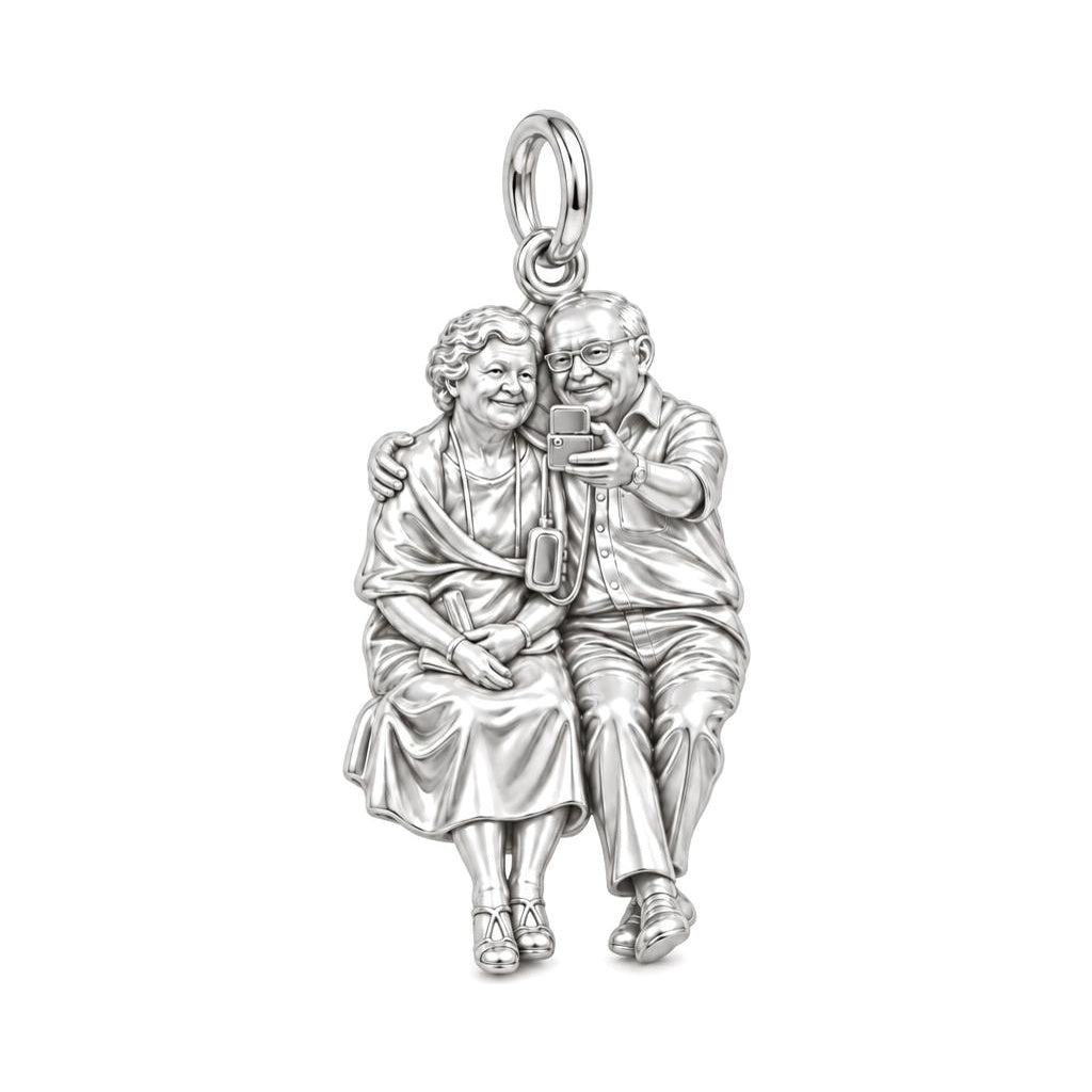 Lifetime Together Selfie Charm Bracelet – Personalized Couple Gift – silver charm, front view