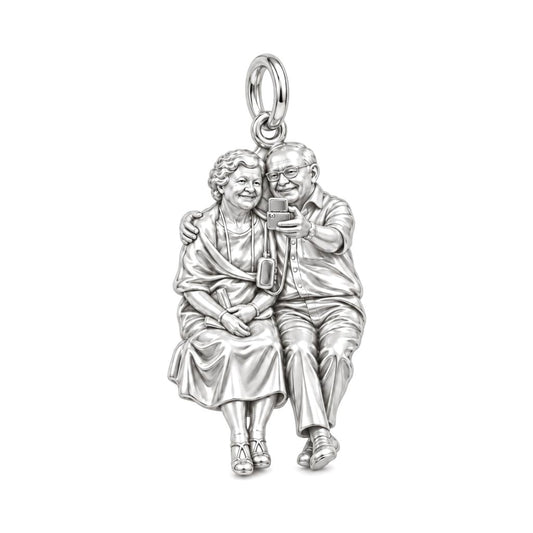 Lifetime Together Selfie Charm Bracelet – Personalized Couple Gift – silver charm, front view