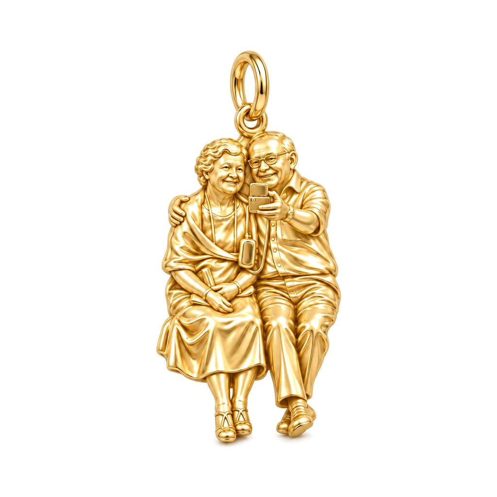 Lifetime Together Selfie Charm Bracelet – Personalized Couple Gift – 18K gold charm, front view