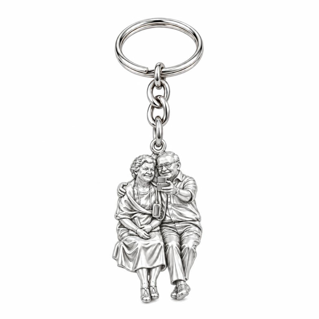 Lifetime Together Selfie Charm Keychain – silver, front view