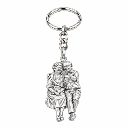 Lifetime Together Selfie Charm Keychain – silver, front view