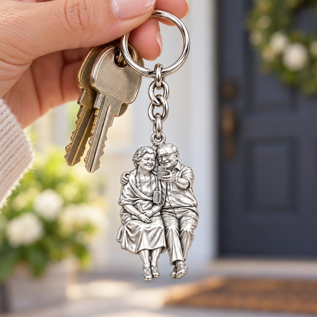 Lifetime Together Selfie Charm Keychain – worn / in use