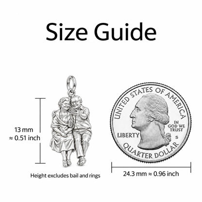 Lifetime Together Selfie Charm Keychain – size guide, 13 mm charm next to a quarter