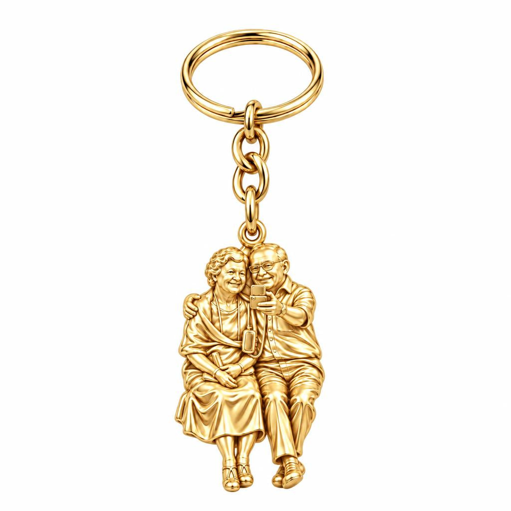Lifetime Together Selfie Charm Keychain – 18K gold, front view