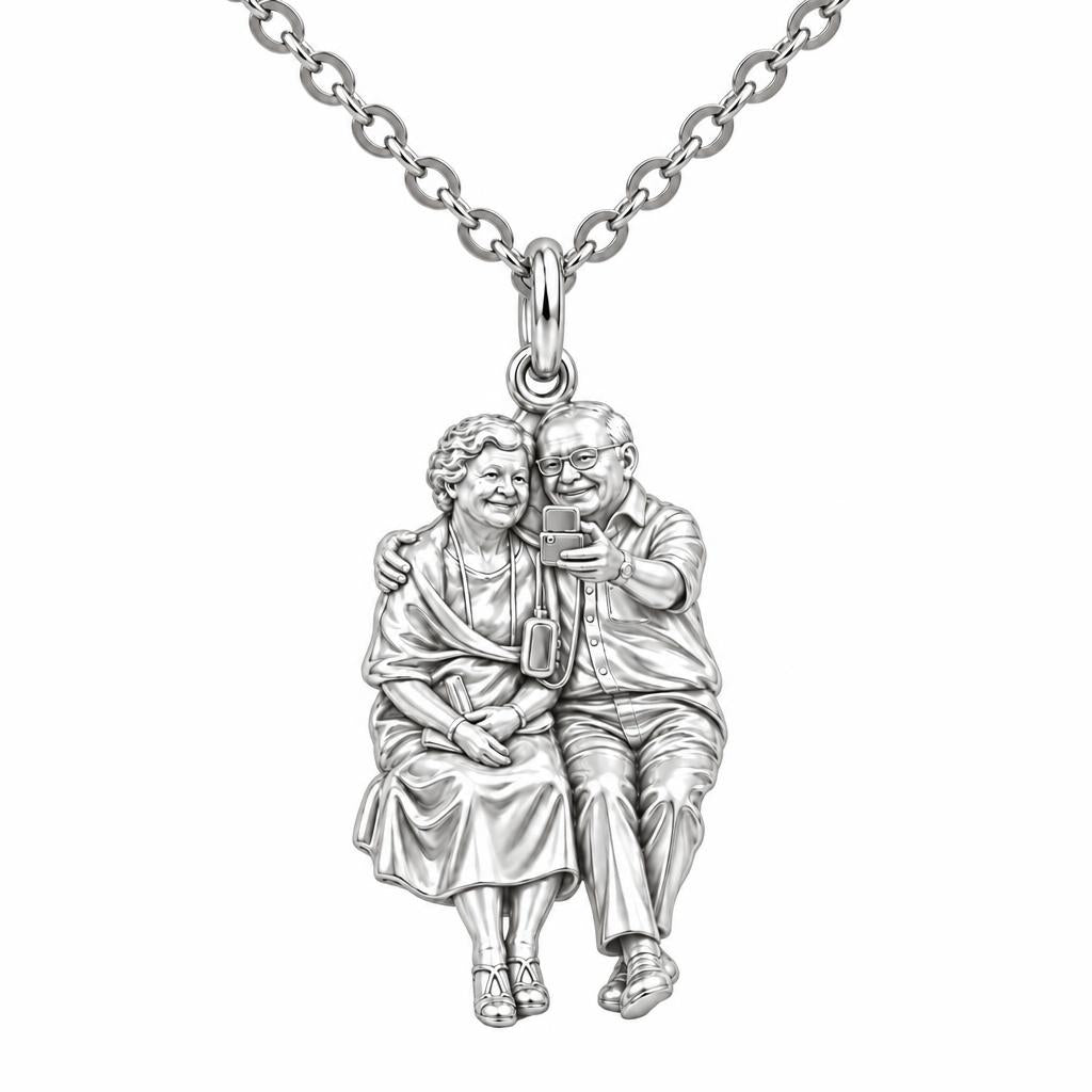 Lifetime Together Selfie Charm Necklace Set – silver, front view
