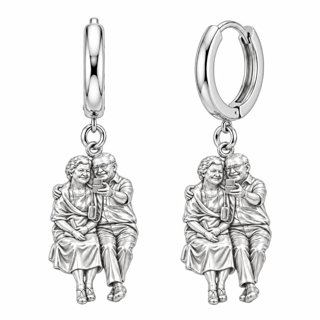 Lifetime Together Selfie Huggie Charm Earrings – silver, front view