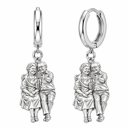 Lifetime Together Selfie Huggie Charm Earrings – silver, front view