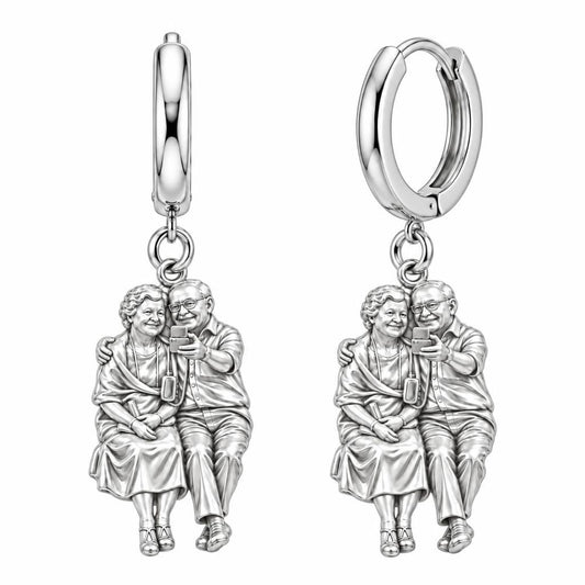 Lifetime Together Selfie Huggie Charm Earrings – silver, front view