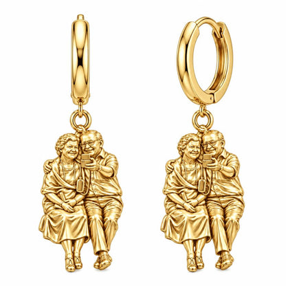 Lifetime Together Selfie Huggie Charm Earrings – 18K gold, front view