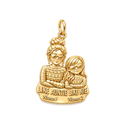 Like Auntie Like Niece Charm Bracelet – Personalized Aunt Gift – 18K gold plated 3 cm charm, front view