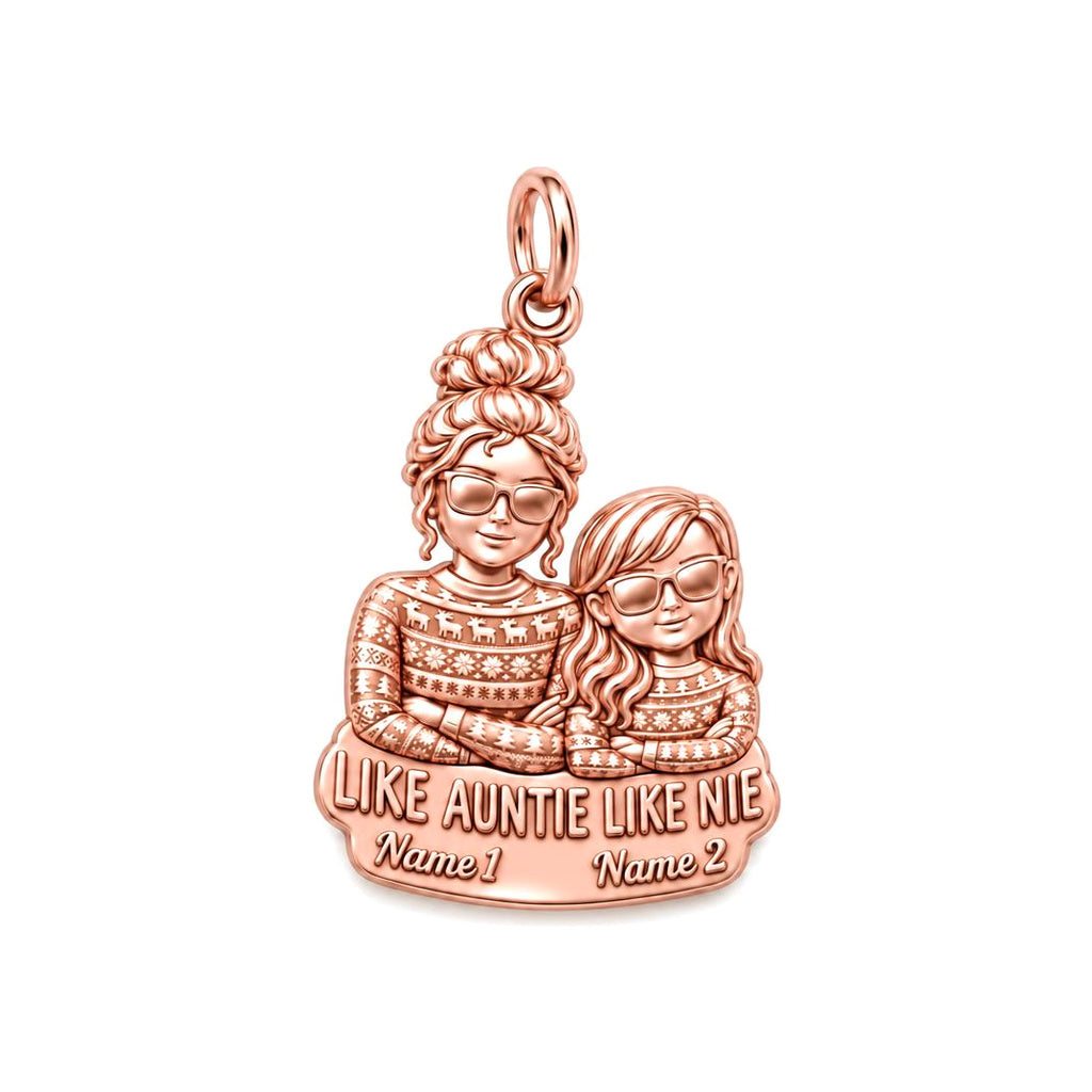 Like Auntie Like Niece Charm Bracelet – Personalized Aunt Gift – rose gold 3 cm charm, front view
