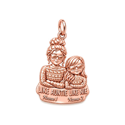 Like Auntie Like Niece Charm Bracelet – Personalized Aunt Gift – rose gold 3 cm charm, front view