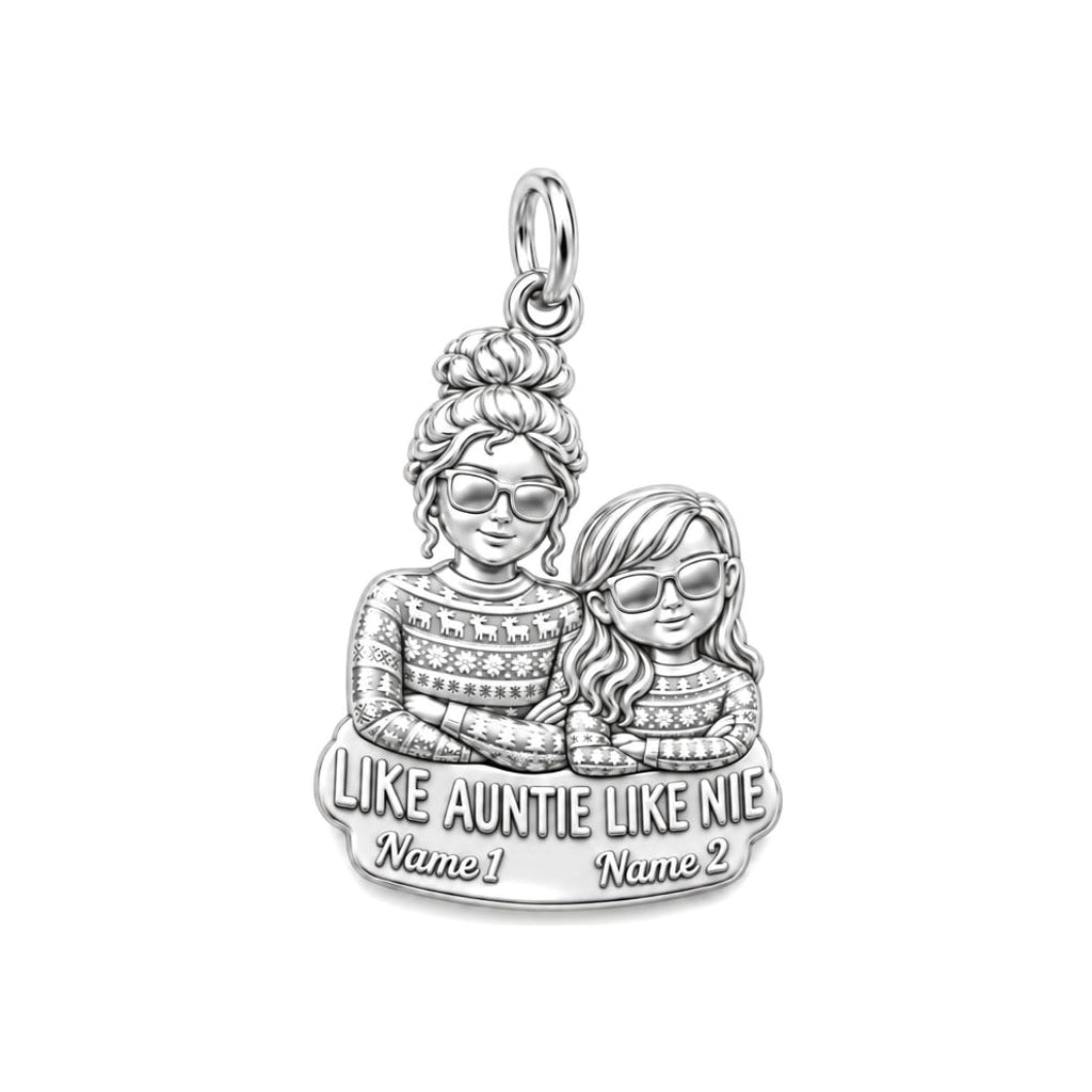 Like Auntie Like Niece Charm Bracelet – Personalized Aunt Gift – silver plated 3 cm charm, front view