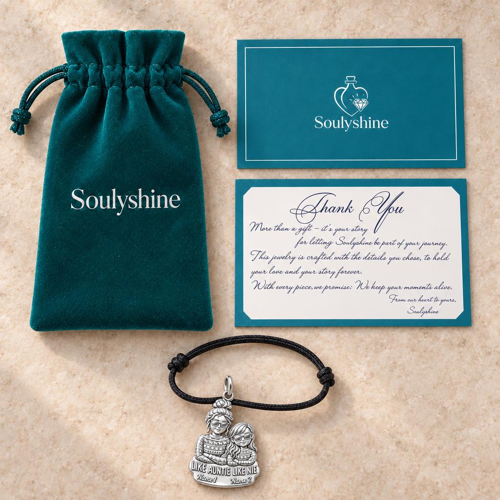 Like Auntie Like Niece Charm Bracelet – Personalized Aunt Gift – Soulyshine velvet pouch and gift card