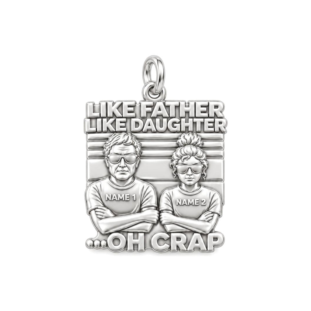 Like Father Like Daughter Charm Bracelet – Personalized Dad Gift – silver plated 3 cm charm, front view