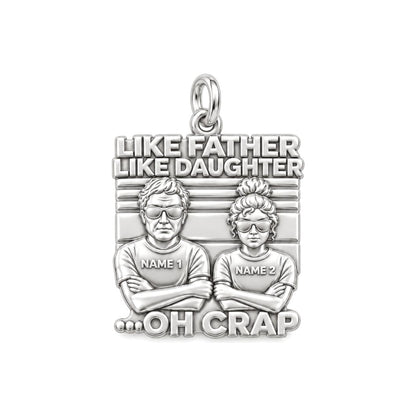 Like Father Like Daughter Charm Bracelet – Personalized Dad Gift – silver plated 3 cm charm, front view