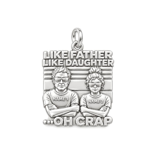 Like Father Like Daughter Charm Bracelet – Personalized Dad Gift – silver plated 3 cm charm, front view