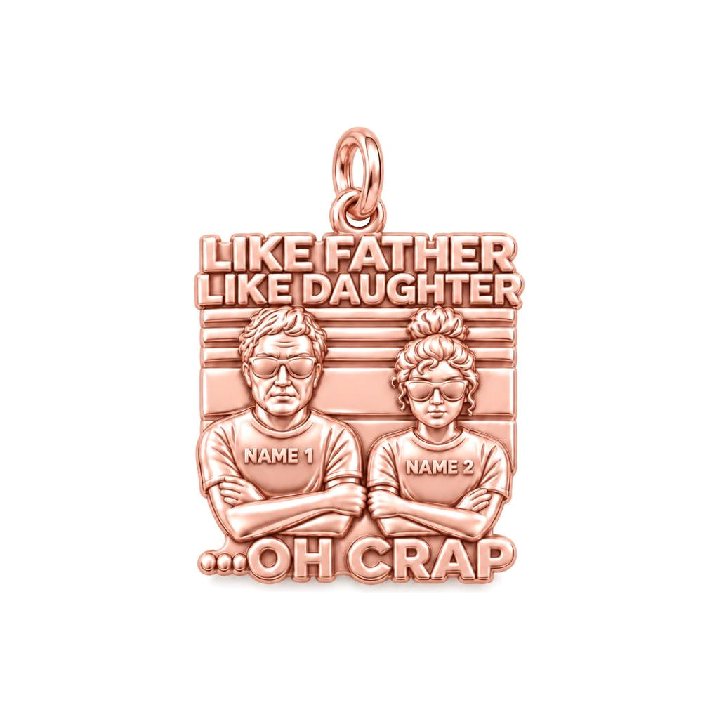 Like Father Like Daughter Charm Bracelet – Personalized Dad Gift – rose gold 3 cm charm, front view