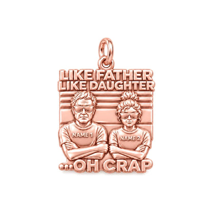 Like Father Like Daughter Charm Bracelet – Personalized Dad Gift – rose gold 3 cm charm, front view