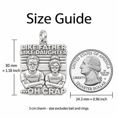 Like Father Like Daughter Charm Bracelet – Personalized Dad Gift – size guide, 3 cm charm next to a quarter