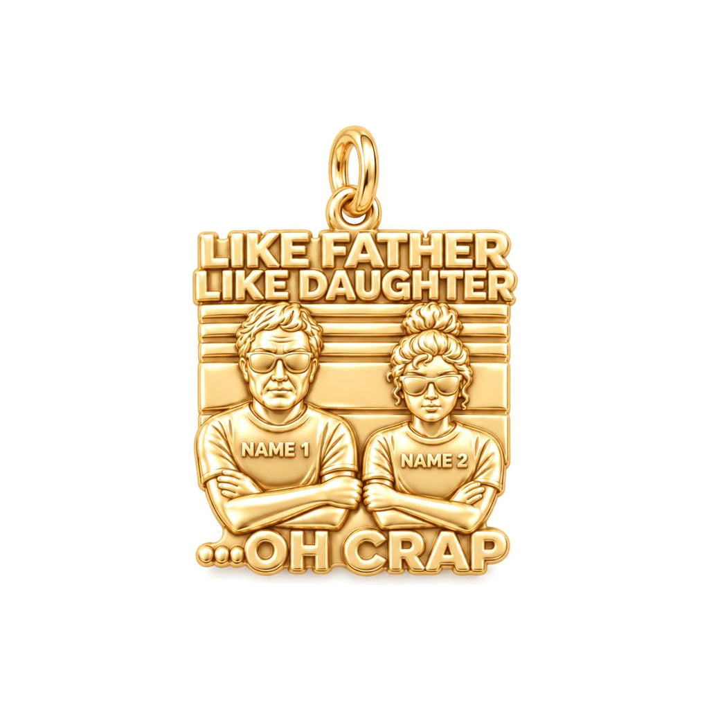 Like Father Like Daughter Charm Bracelet – Personalized Dad Gift – 18K gold plated 3 cm charm, front view