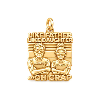 Like Father Like Daughter Charm Bracelet – Personalized Dad Gift – 18K gold plated 3 cm charm, front view