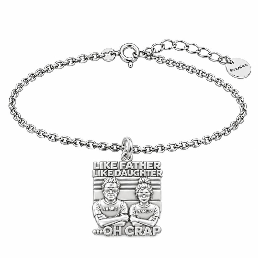 Like Father Like Daughter Charm Bracelet Set – silver, front view