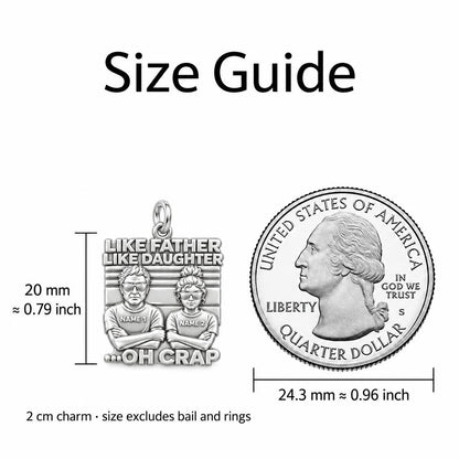 Like Father Like Daughter Charm Bracelet Set – size guide, 13 mm charm next to a quarter