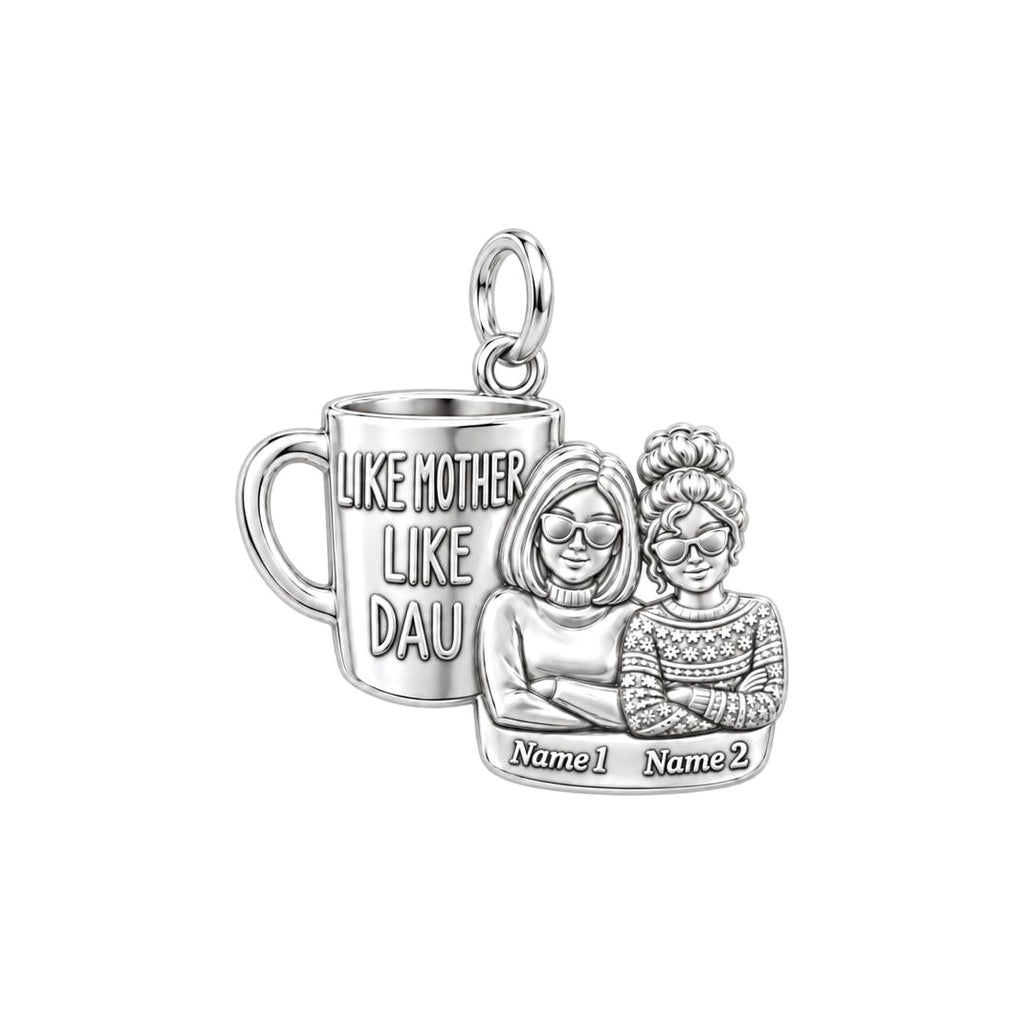 Like Mother Like Daughter Charm Bracelet – Personalized Mom Gift – silver plated 3 cm charm, front view