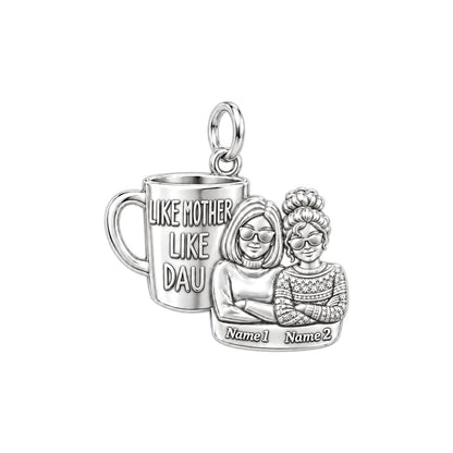 Like Mother Like Daughter Charm Bracelet – Personalized Mom Gift – silver plated 3 cm charm, front view