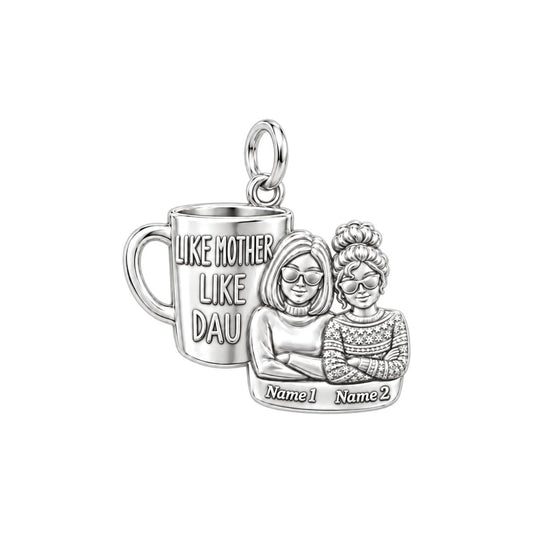 Like Mother Like Daughter Charm Bracelet – Personalized Mom Gift – silver plated 3 cm charm, front view
