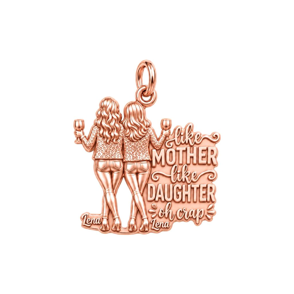 Like Mother Like Daughter Charm Bracelet – Personalized Mom Gift – rose gold 3 cm charm, front view