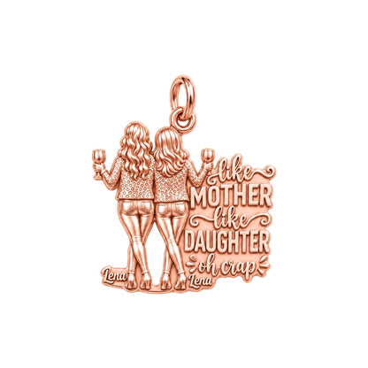 Like Mother Like Daughter Charm Bracelet – Personalized Mom Gift – rose gold 3 cm charm, front view