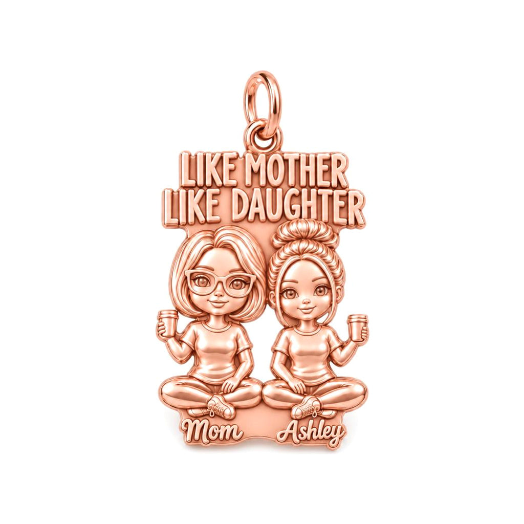 Like Mother Like Daughter Charm Bracelet – Personalized Mom Gift – rose gold 3 cm charm, front view