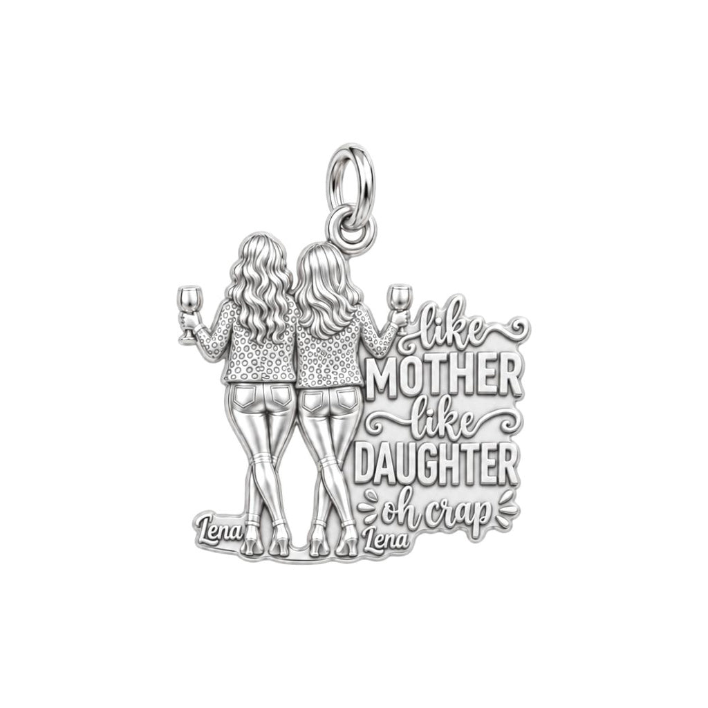 Like Mother Like Daughter Charm Bracelet – Personalized Mom Gift – silver plated 3 cm charm, front view