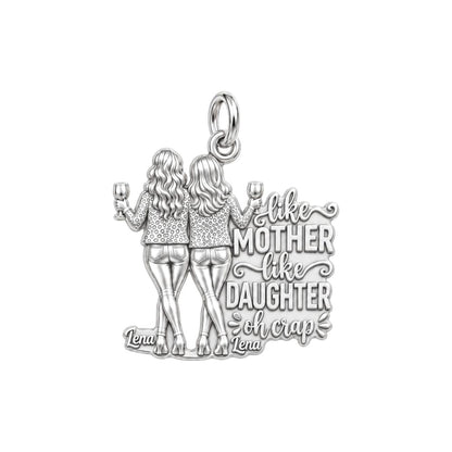 Like Mother Like Daughter Charm Bracelet – Personalized Mom Gift – silver plated 3 cm charm, front view