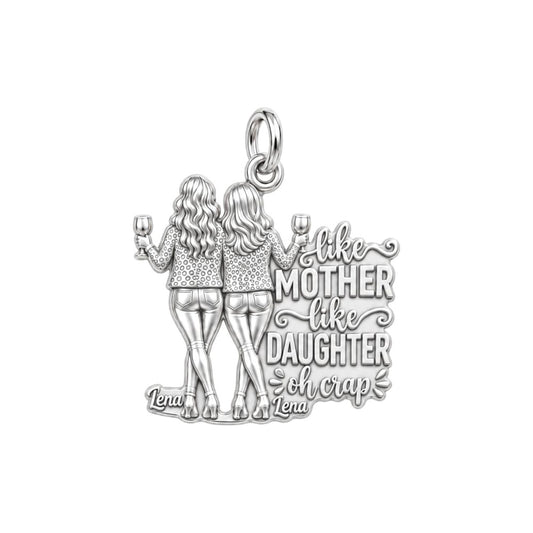 Like Mother Like Daughter Charm Bracelet – Personalized Mom Gift – silver plated 3 cm charm, front view