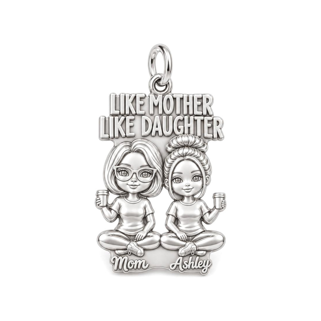 Like Mother Like Daughter Charm Bracelet – Personalized Mom Gift – silver plated 3 cm charm, front view