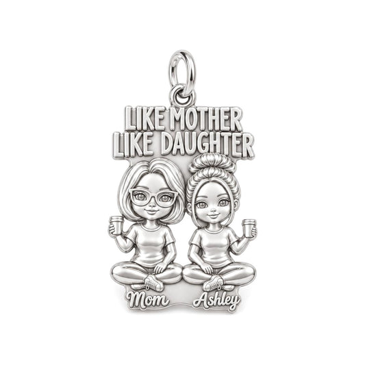 Like Mother Like Daughter Charm Bracelet – Personalized Mom Gift – silver plated 2 cm charm, front view