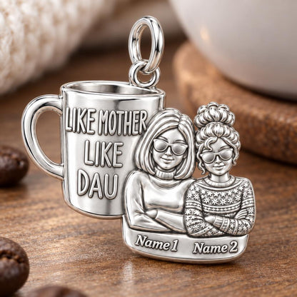 Like Mother Like Daughter Charm Bracelet – Personalized Mom Gift – macro detail of the charm