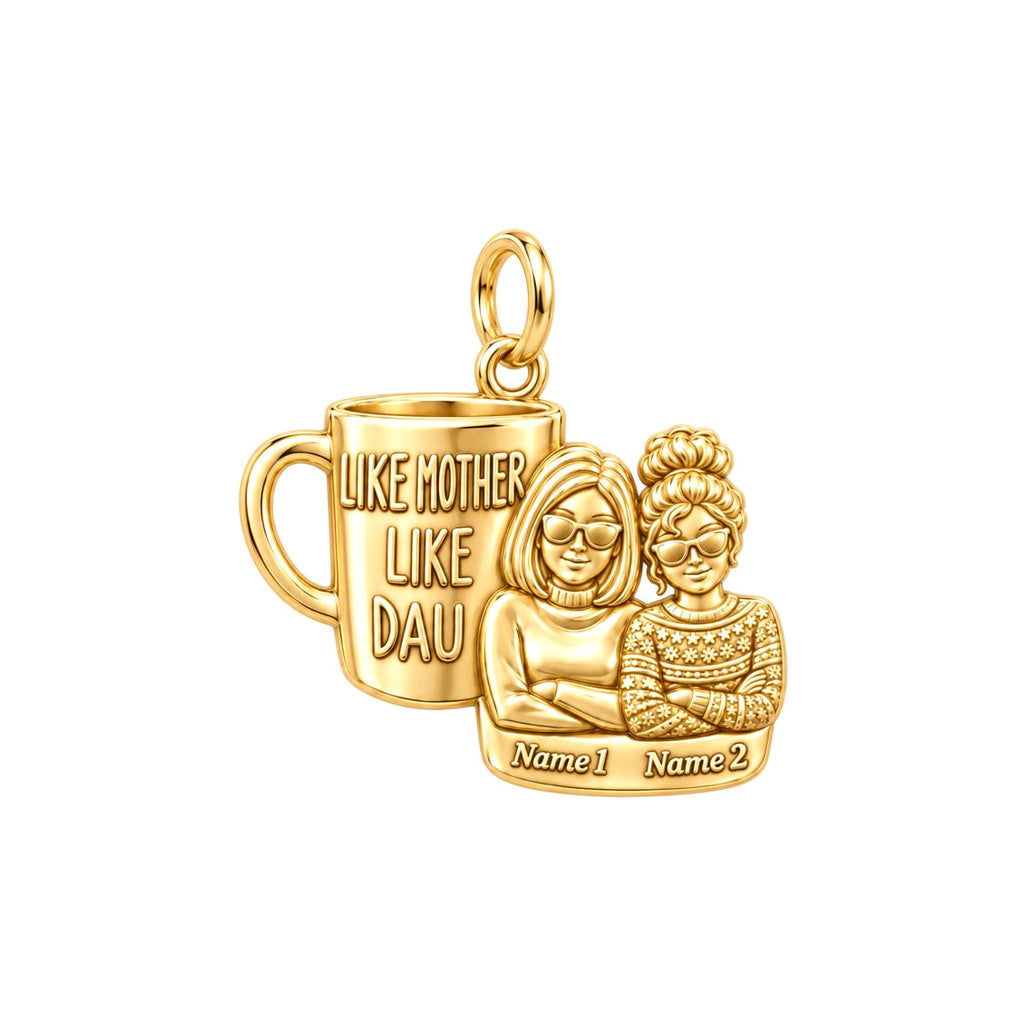 Like Mother Like Daughter Charm Bracelet – Personalized Mom Gift – 18K gold plated 3 cm charm, front view
