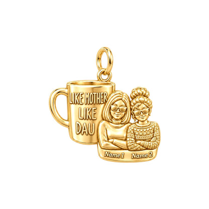 Like Mother Like Daughter Charm Bracelet – Personalized Mom Gift – 18K gold plated 3 cm charm, front view