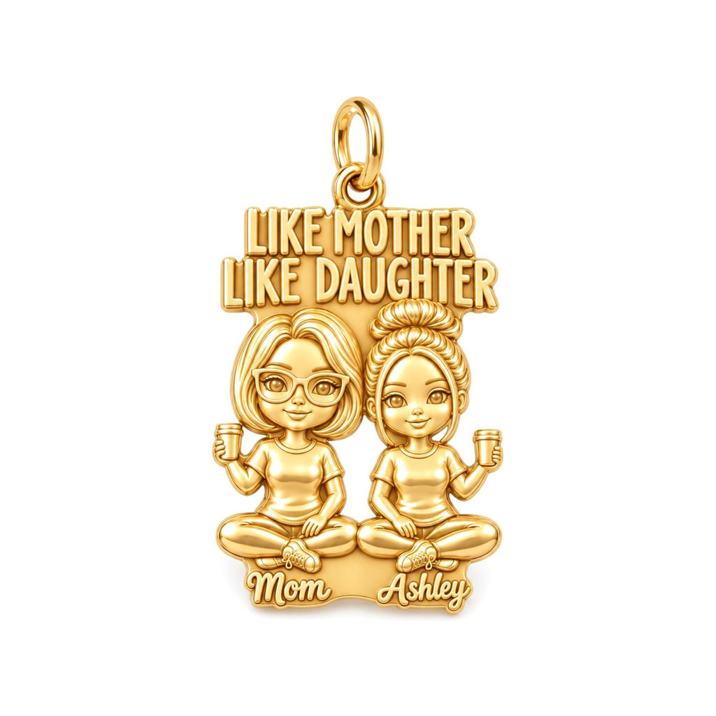 Like Mother Like Daughter Charm Bracelet – Personalized Mom Gift – 18K gold plated 3 cm charm, front view