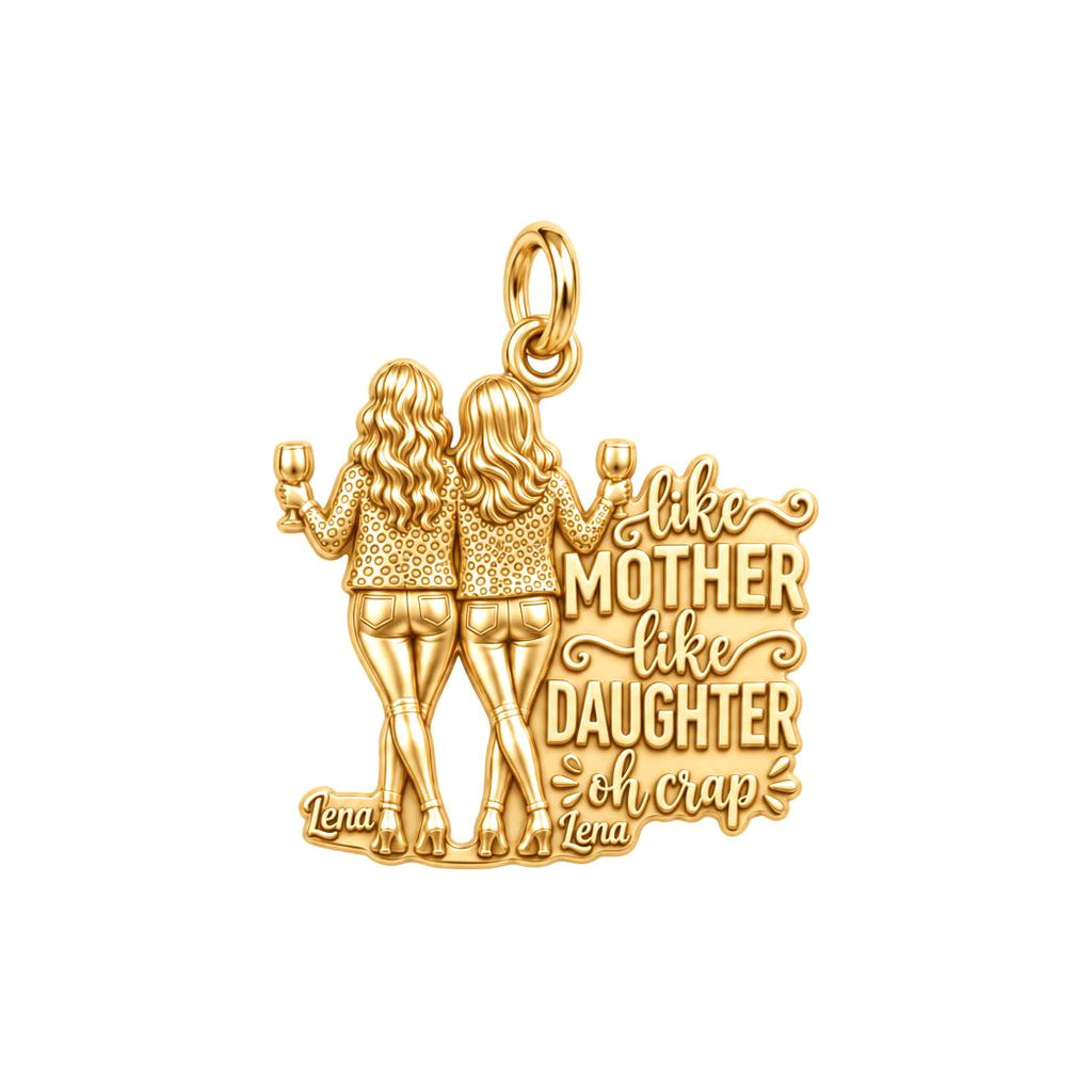 Like Mother Like Daughter Charm Bracelet – Personalized Mom Gift – 18K gold plated 3 cm charm, front view