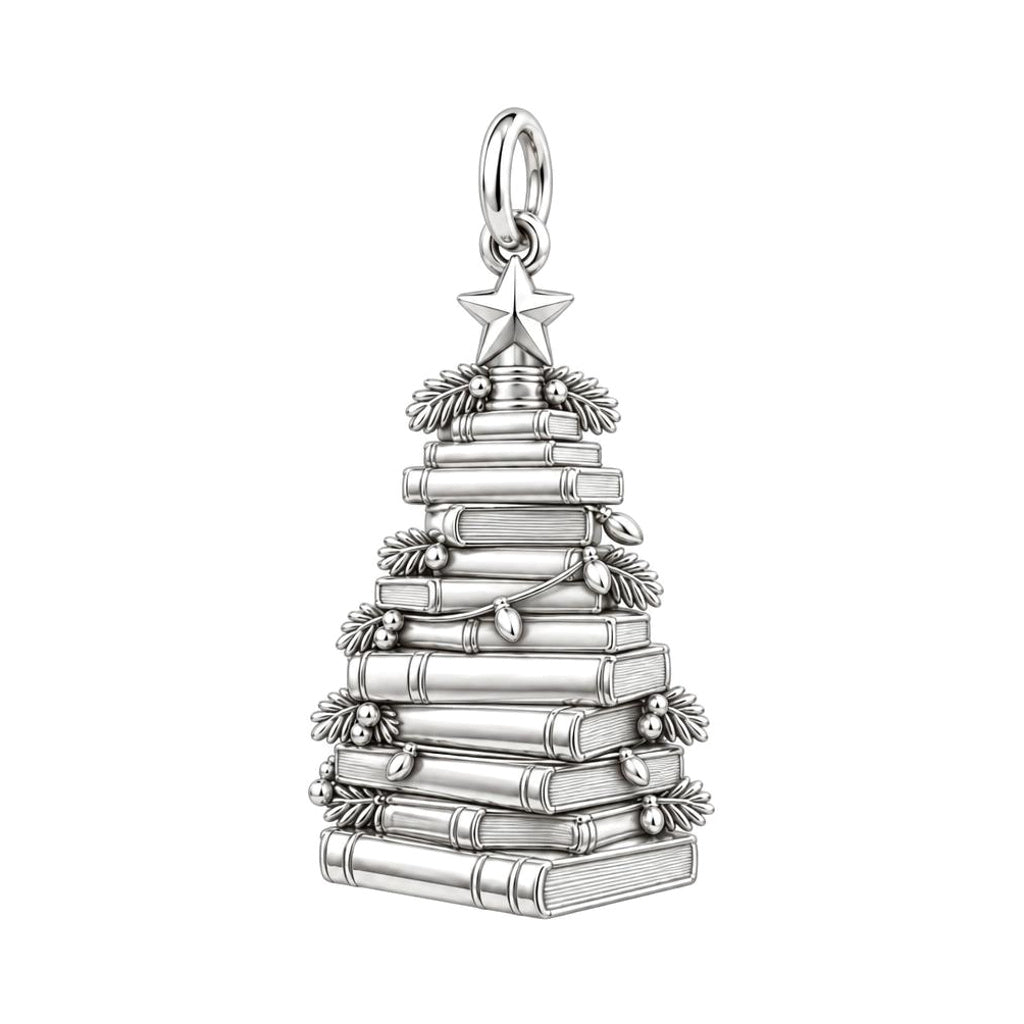 Literary Christmas Tree Charm Bracelet – Personalized Book Mom Gift – back of the charm, engraving area