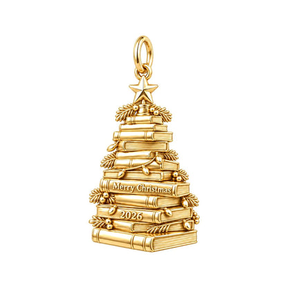 Literary Christmas Tree Charm Bracelet – Personalized Book Mom Gift – 18K gold charm, front view