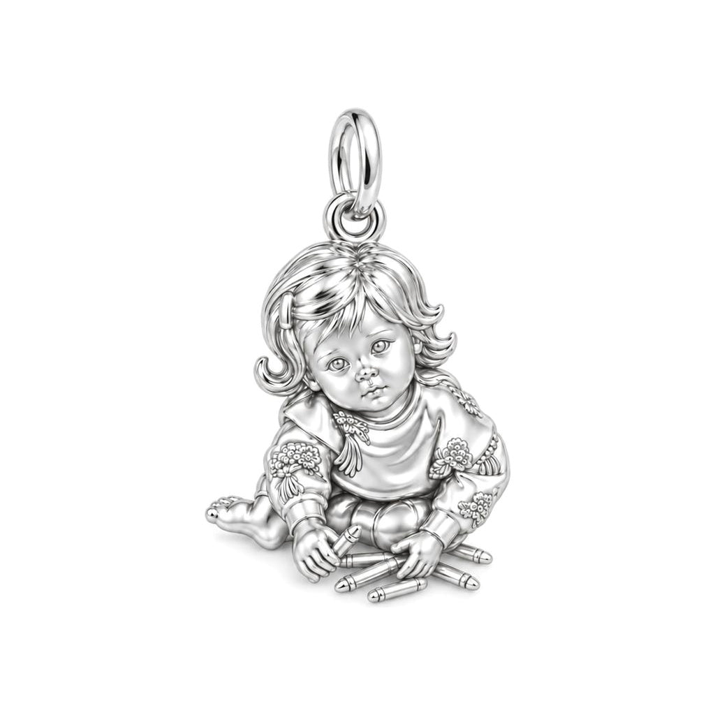 Little Artist Portrait Charm Bracelet – Personalized Mom Gift – silver charm, front view