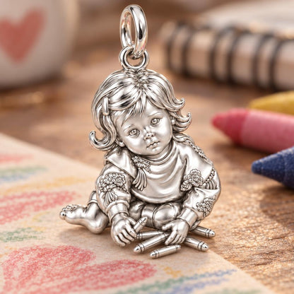 Little Artist Portrait Charm Bracelet – Personalized Mom Gift – macro detail of the charm